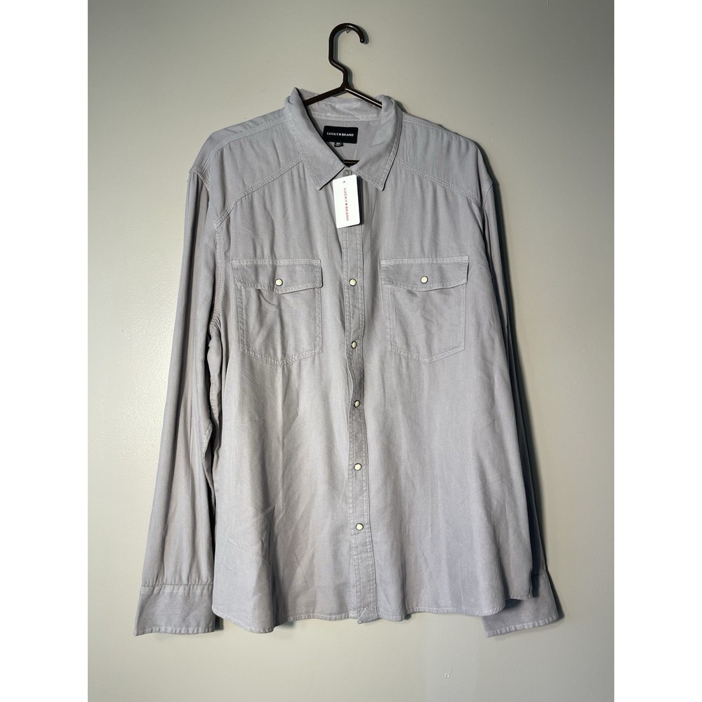 Lucky Brand Men'sLong-Sleeve Western Button-Up Shirt faded grey tone Sz 2XL NWT